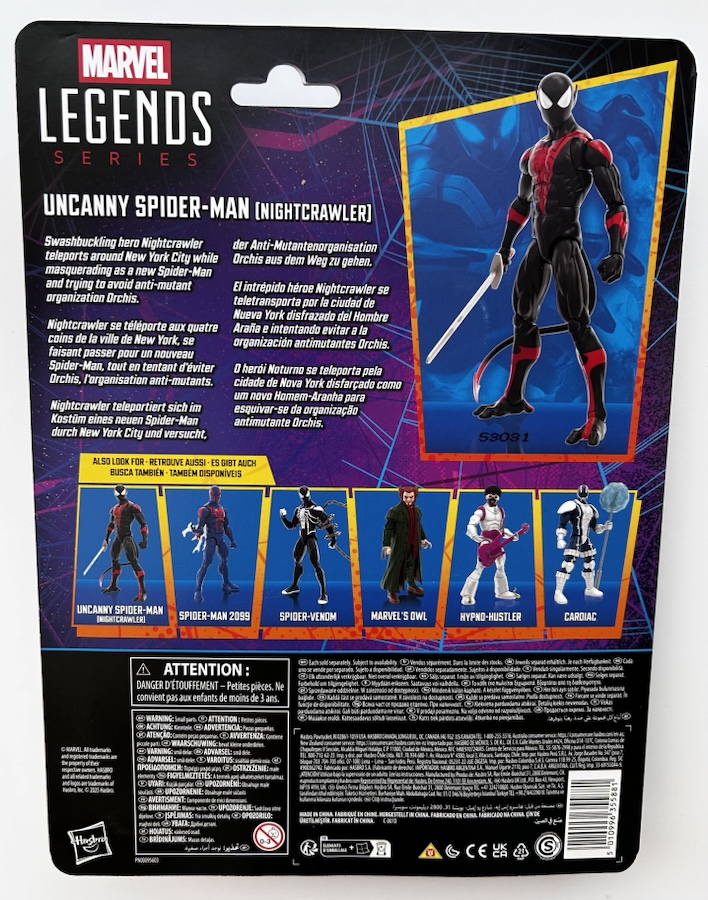 Back of Box Uncanny Spider-Man Nightcrawler Marvel Legends Retro Figure 