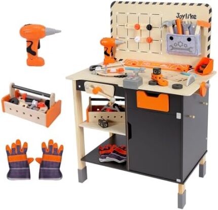 Kids Tool Set - Premium Wooden Toddler Bench With Realistic Tools and Sound Effects, Educational Toy for Ages 3-5, 6-8