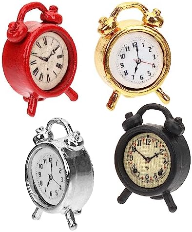 STOBOK 4Pcs Miniature Alarms Dollhouse Decoration Accessories, Cute Tiny Alarm Clocks Miniture House Clock for DIY Craft Minihouse Accessories 1:12 Scale Miniature Scene Dollhouse Ornaments
