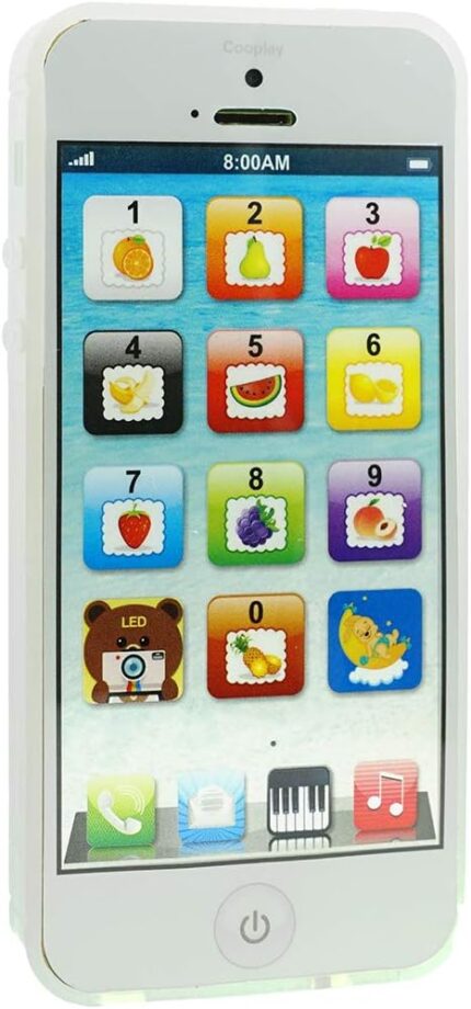 Cooplay White Smart Phone Toy Music Lullaby YPhone Song Touch Screen USB Recharable Cell Phone Learning English Mobile for Toddler Child